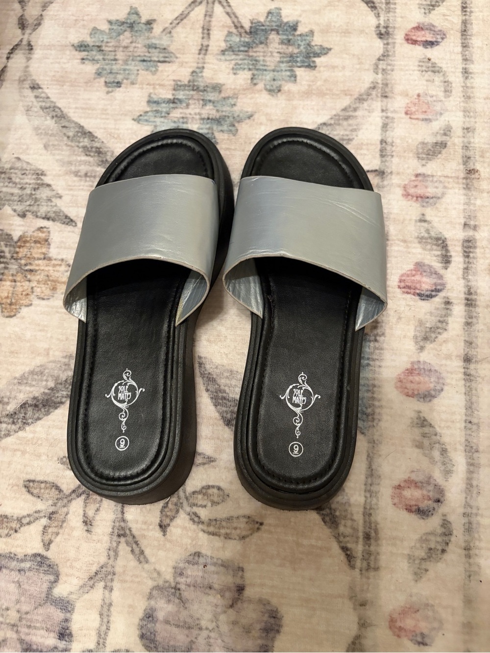 Slide Sandals - Silver/Black Women's Casual Slides